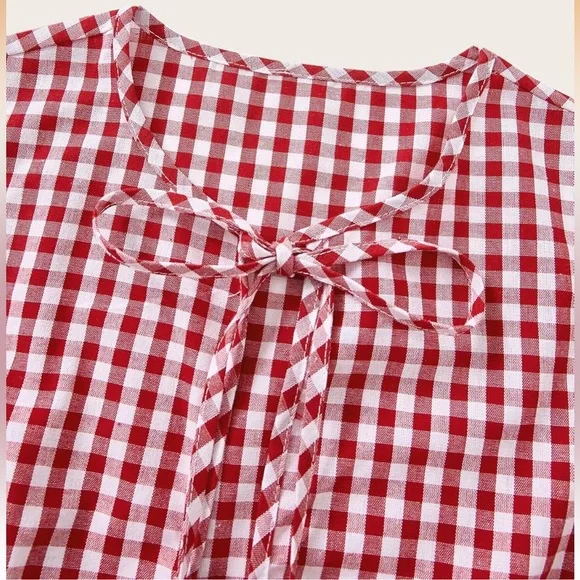 Gingham Picnic Peplum Ruffle Tie Side & Front Short Set M - Picture 3 of 6